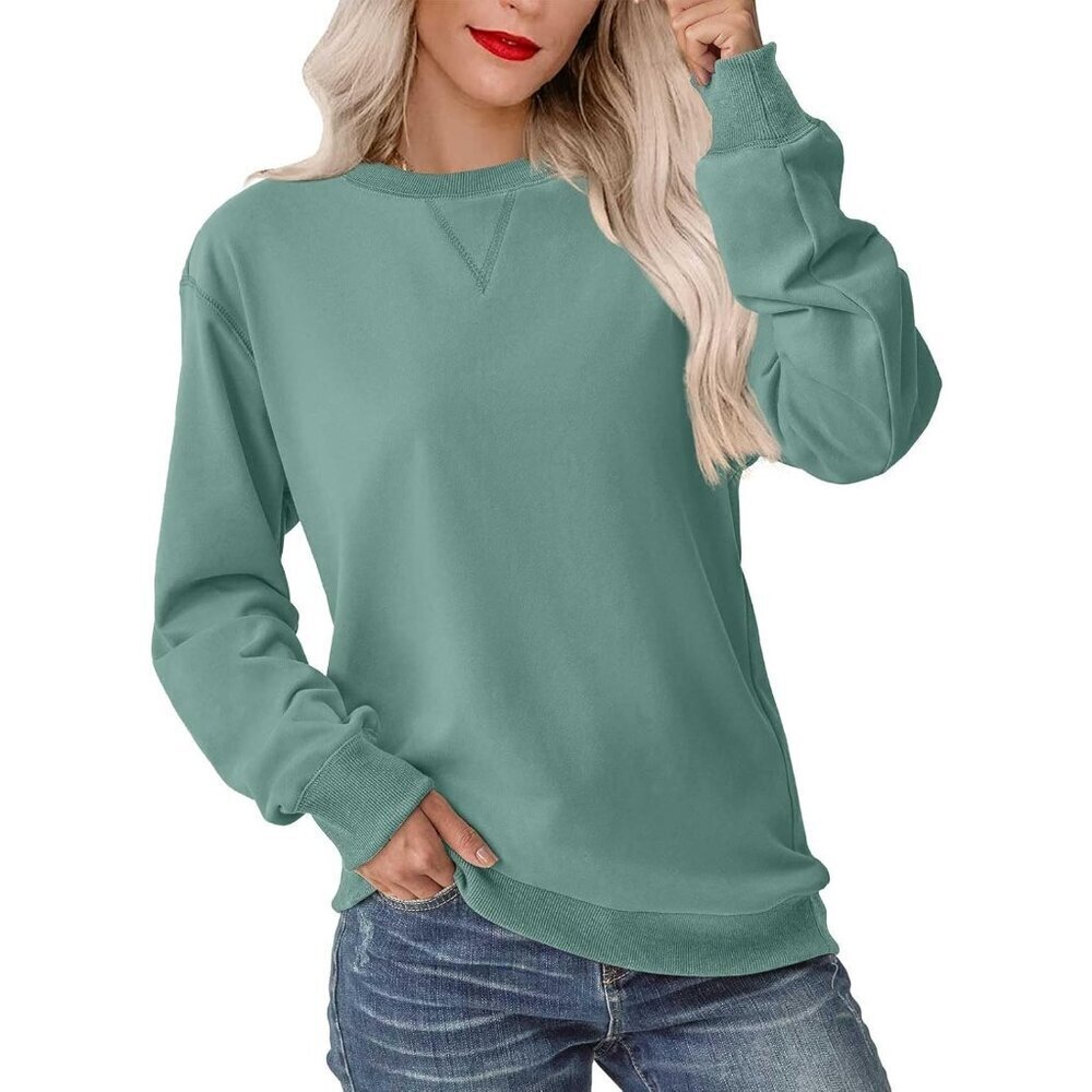 Womens Cotton Polyester Crew Neck Long Sleeve Sweatshirt Casual Lightweight
